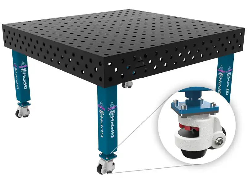 Spedizione Espresso Banco per saldatura con ruote SteelExpert GPPH 1,5x1,48mt spessore 25mm, fori 28mm