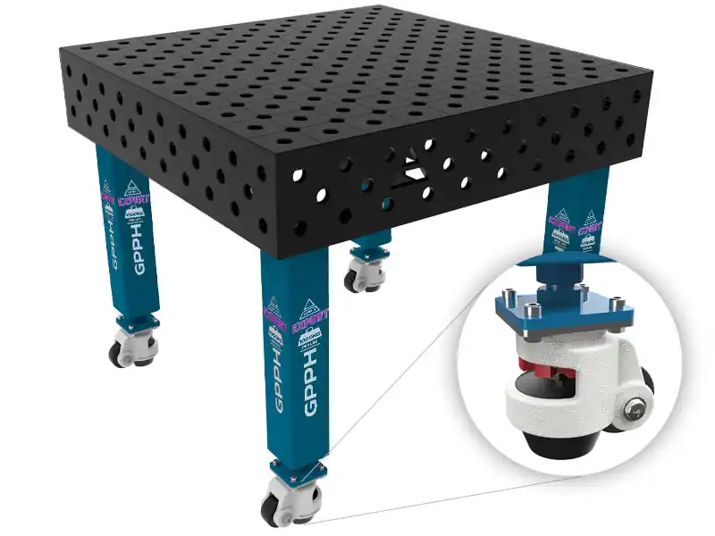 Nuovo Arrivo Banco per saldatura con ruote SteelExpert GPPH 1x1mt spessore 25mm, fori 28mm griglia diagonale