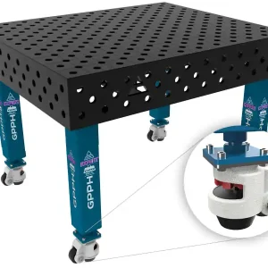 Pagamento Sicuro Banco per saldatura con ruote SteelExpert GPPH 1,2x1mt spessore 25mm, fori 28mm griglia diagonale