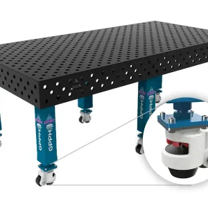 Banco per saldatura con ruote SteelExpert GPPH 2,4x1,2mt spessore 25mm, fori 28mm griglia diagonale Esclusivo