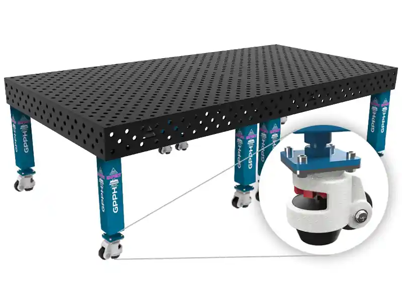 Offerta Banco per saldatura con ruote SteelExpert GPPH 3x1,48mt spessore 25mm, fori 28mm griglia diagonale