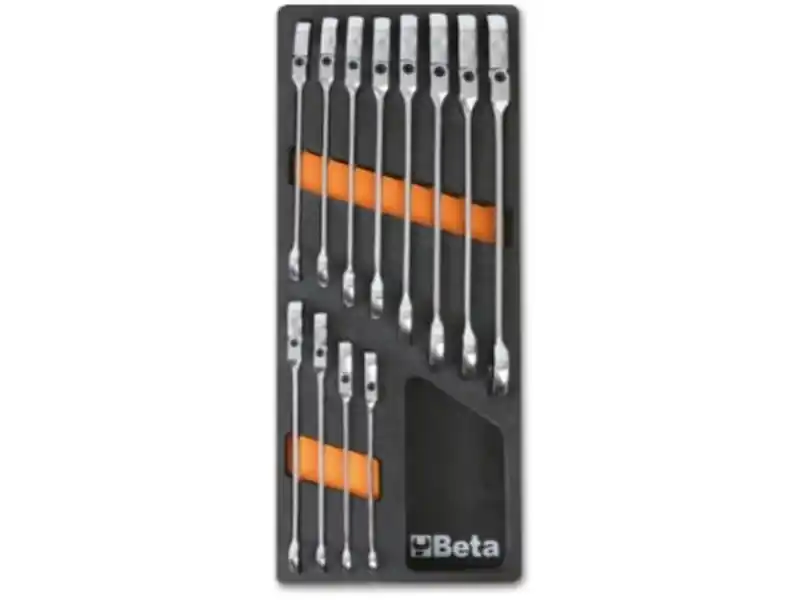 Assortimento 12 chiavi combinate a cricchetto snodate Beta M46 in termoformato morbido EVA Nuova Collezione