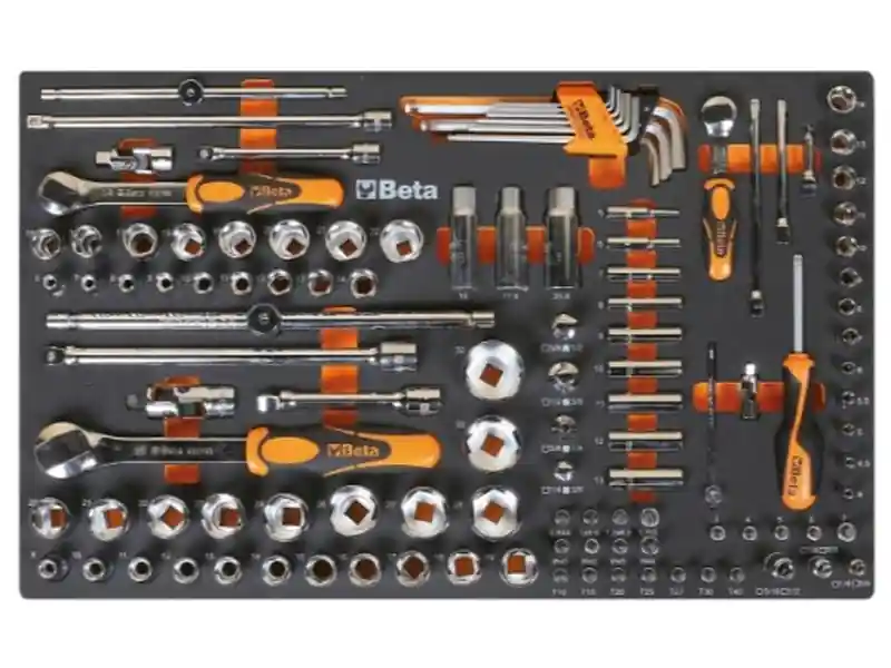 Assortimento 116 bussole esagonali da 1/4", 3/8" e 1/2" Beta M105 in termoformato morbido EVA Ultimissimo Modello