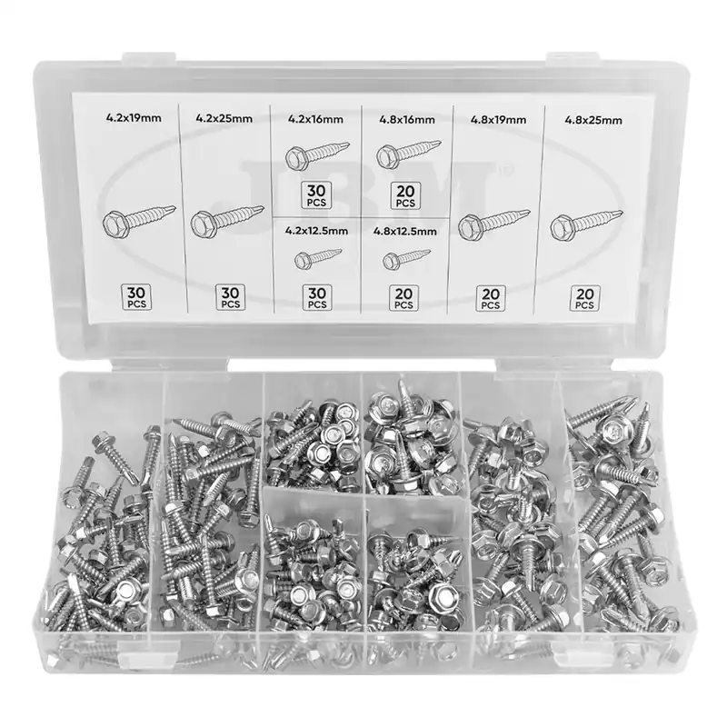 Assortimento di viti autofilettanti con testa esagonale da 12,5 a 25 mm - 200 pezzi JBM Ultimissimo Modello