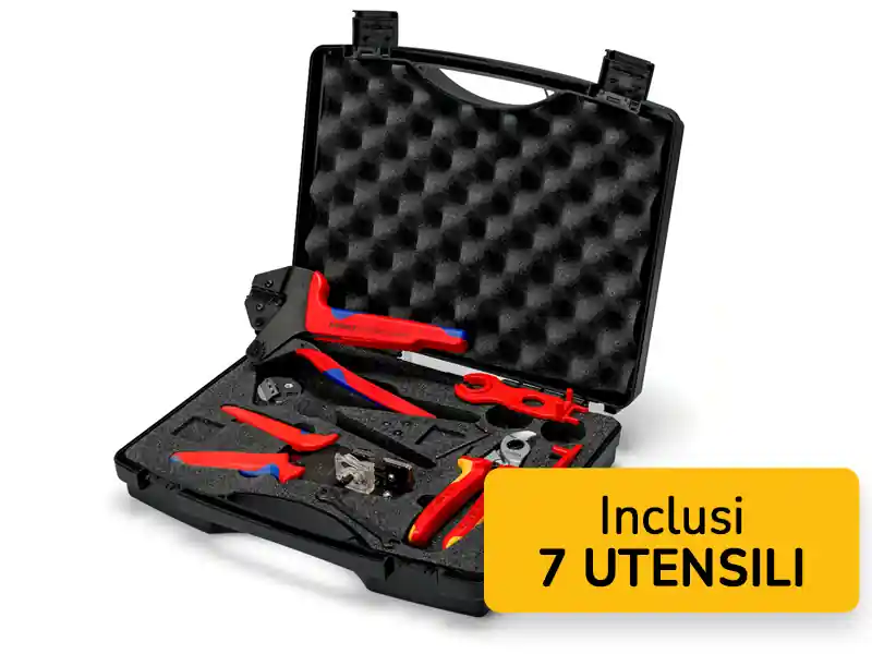 Ultimissimo Modello Knipex set 7 utensili settore fotovoltaico per connettori cavi solari MC4 2,5-6mm² in valigetta