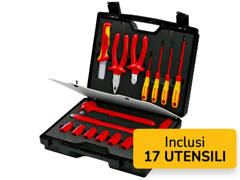 Novità Knipex set 17 utensili di sicurezza per lavori sugli impianti elettrici in valigetta