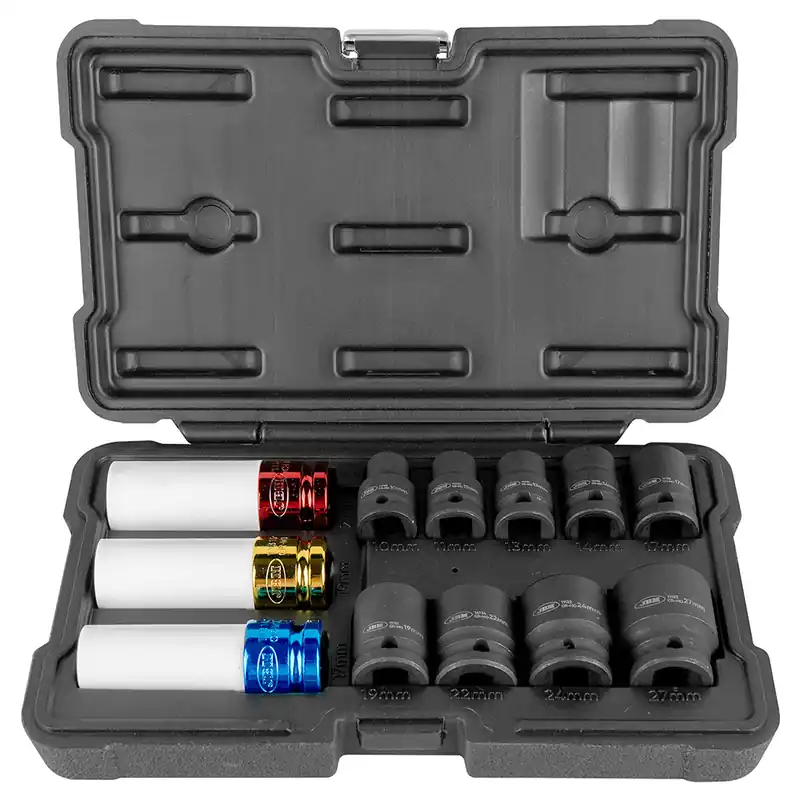 Esclusivo Set di bussole a impatto da 10 a 27 mm 1/2" esagonale CrMo 12 pezzi JBM