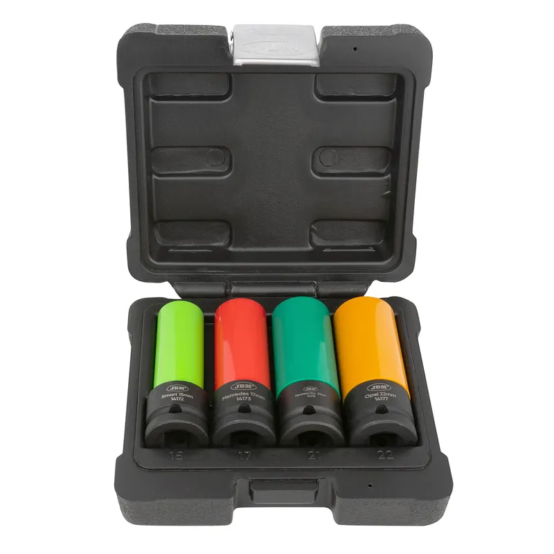 Saldi Set di bussole speciale a impatto per cerchi in lega da 15 a 22 mm 1/2" CrMo - 4 pezzi JBM