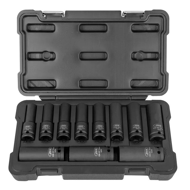 Ultima Occasione Set di bussole lunge a impatto da 10 a 24 mm 1/2" poligonale CrMo 11 pezzi JBM