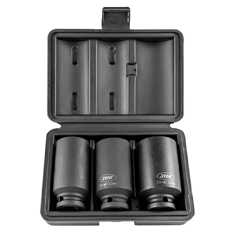 Compra Online Set di bussole lunge a impatto da 30 a 36 mm 1" poligonale CrMo 3 pezzi JBM
