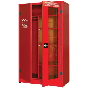 Popolare Armadio per DPI Carvel 1075x500x1850mm 1 anta cieca, 1 anta vetro frangibile, 3 piani e appendiabiti