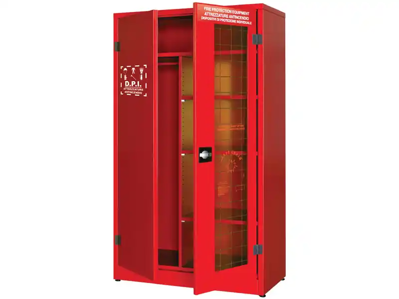 Popolare Armadio per DPI Carvel 1075x500x1850mm 1 anta cieca, 1 anta vetro frangibile, 3 piani e appendiabiti