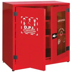 Offerta Speciale Armadio per DPI Carvel 1075x500x1100mm con 1 anta cieca, 1 anta in vetro frangibile e 2 ripiani