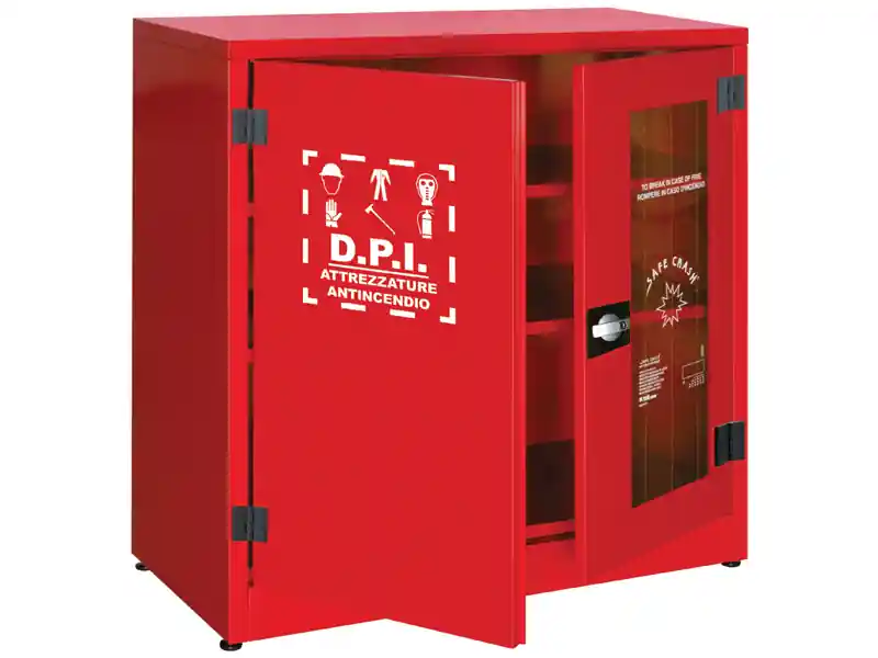 Offerta Speciale Armadio per DPI Carvel 1075x500x1100mm con 1 anta cieca, 1 anta in vetro frangibile e 2 ripiani