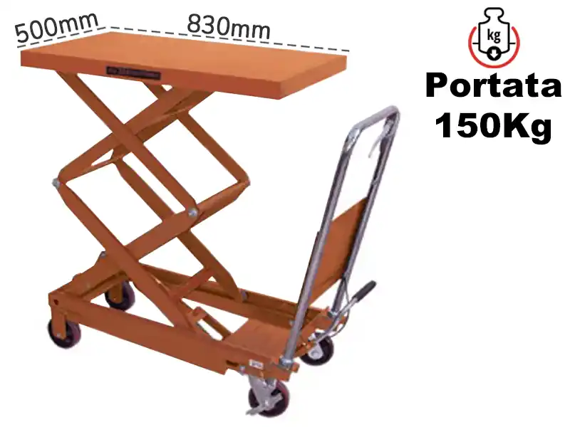 Carrello sollevamento a doppio pantografo Barbero C150A 830x500mm, portata 150Kg Scelto Dai Clienti