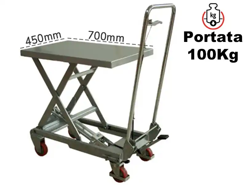 Non Perdere Carrello sollevamento a pantografo Barbero AC100 700x450mm in alluminio, portata 100Kg