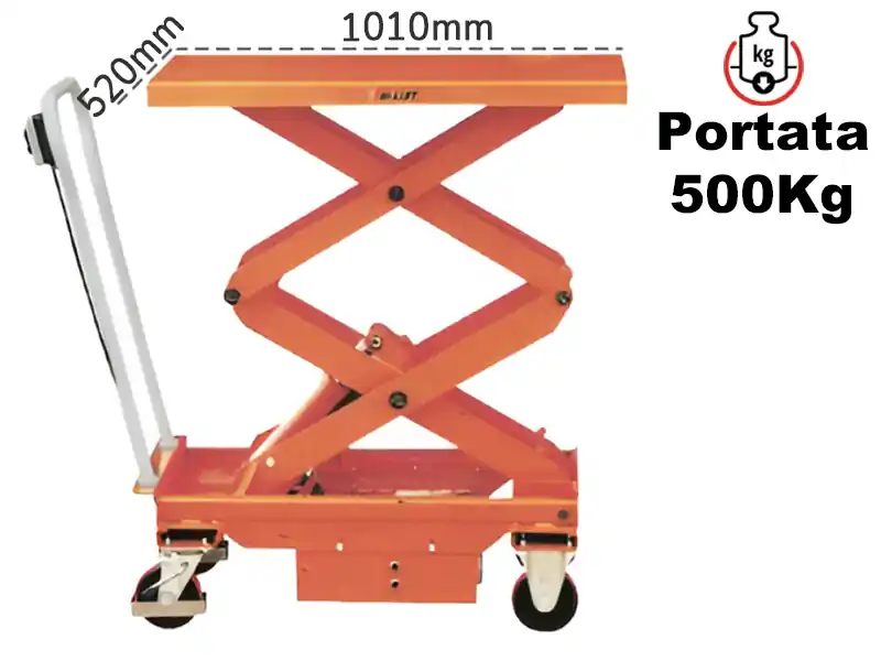 Carrello sollevamento a batteria Barbero CB500 doppio pantografo, portata 500Kg Prezzo Conveniente