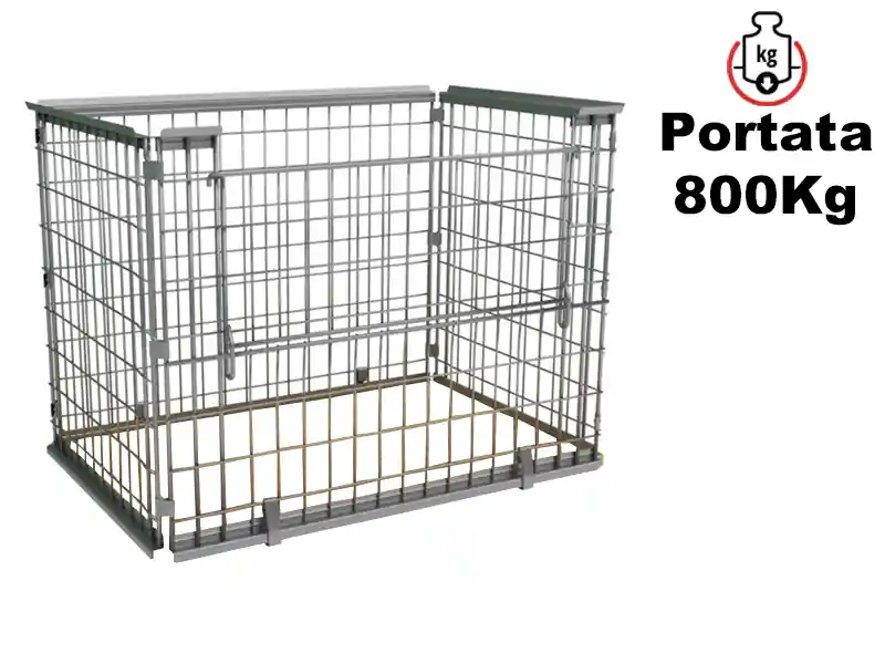 Popolare Contenitore in rete metallica Barbero CP160 per pallet 1200x1000mm, portata 800Kg