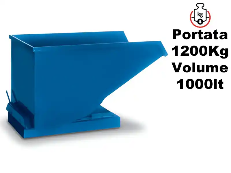 Miglior Prezzo Benna ribaltabile Barbero 1850x1000x1060mm trasportabile con muletto, volume 1000lt, portata 1200Kg