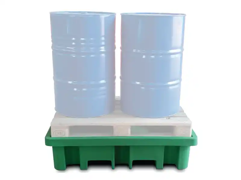 Bestseller Vasca di raccolta liquidi acidi, basi e oli Carvel 1300x900x330mm in polietilene per 2 fusti, 200lt