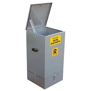 Professionale Contenitore di raccolta in acciaio Carvel 500x500x1000mm per filtri olio usati, capacità 250lt