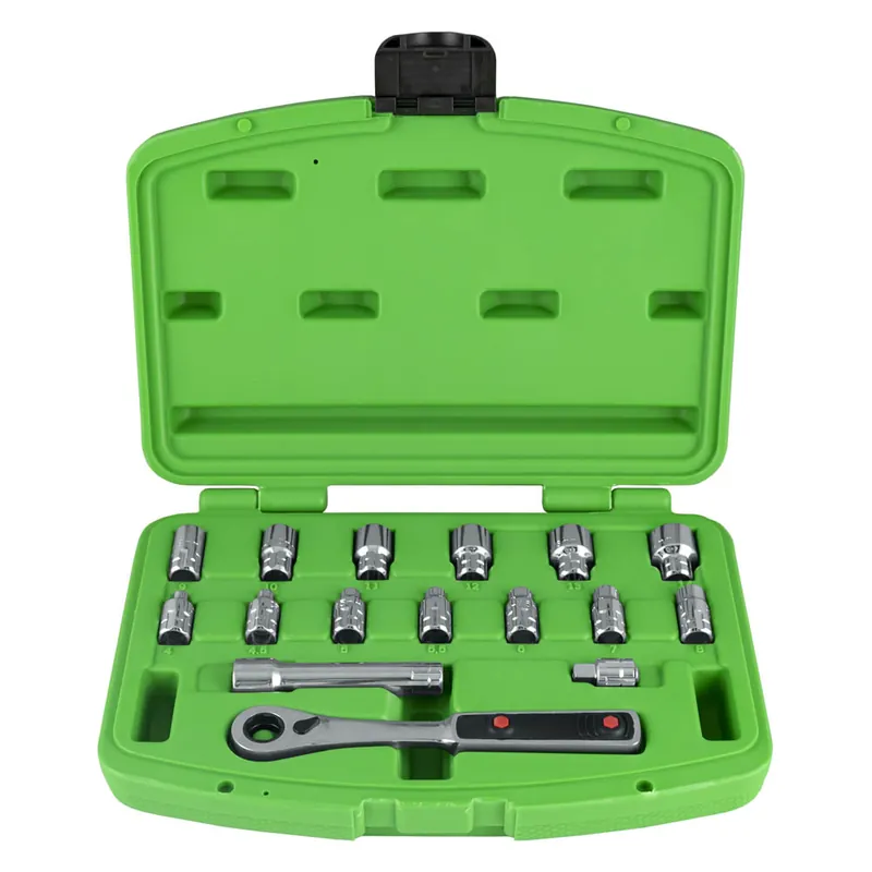 Set di bussole con cricchetto passante 1/4", 17 pezzi Di Tendenza