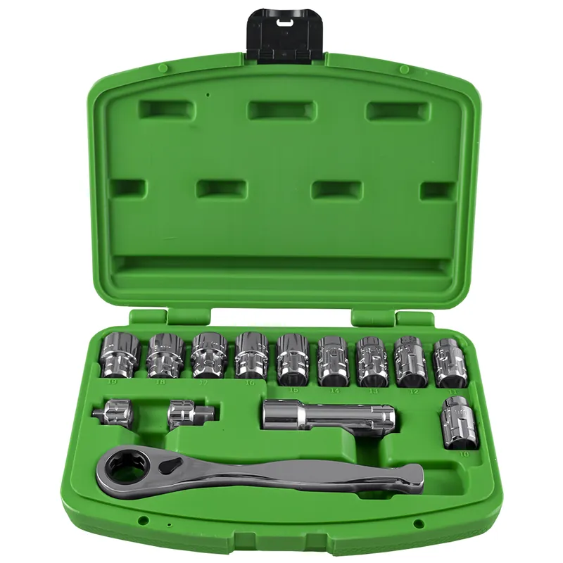 Ultime Pezzi Set di chiavi a bussola con cricchetto flessibile 3/8" e 1/4", 15 pezzi