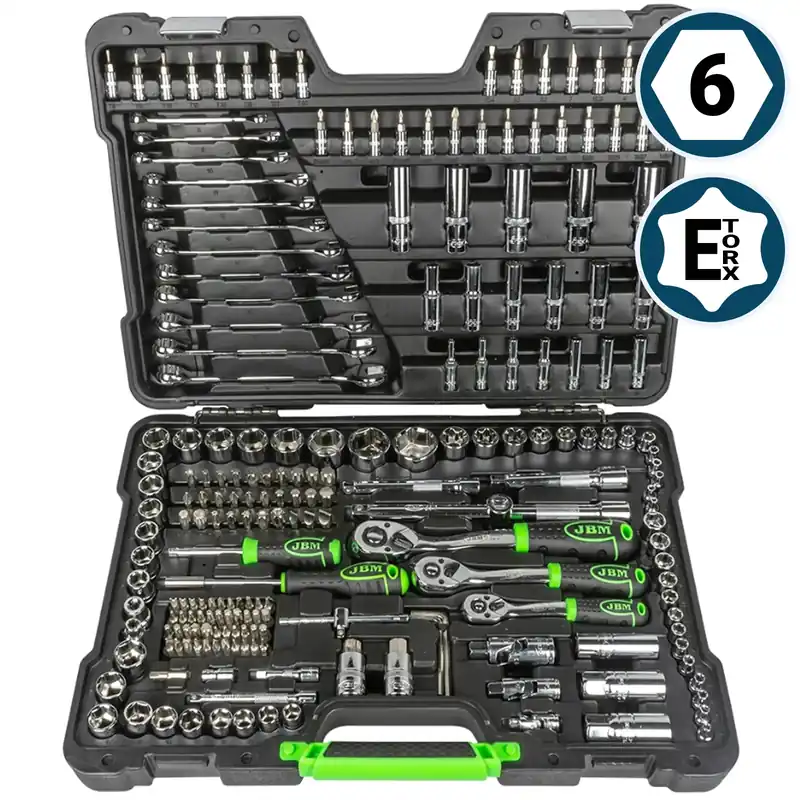 Spedito Oggi Set di chiavi a bussola, punte e utensili - 1/4", 3/8", 1/2" - 216 pezzi JBM