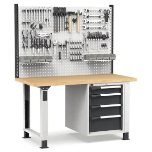 Ultimissimo Modello Banco da lavoro regolabile Fami Master 150cm grigio con parete attrezzata e 4 cassetti