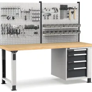 Vendita Finale Banco da lavoro regolabile Fami Master 200cm grigio con parete attrezzata e 4 cassetti