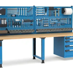 Super Prezzo Banco da lavoro regolabile Fami Master 300cm blu con parete attrezzata e 4 cassetti