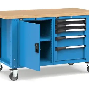 A Buon Prezzo Banco da lavoro regolabile Fami Master 150cm blu con ruote, armadio e 5 cassetti