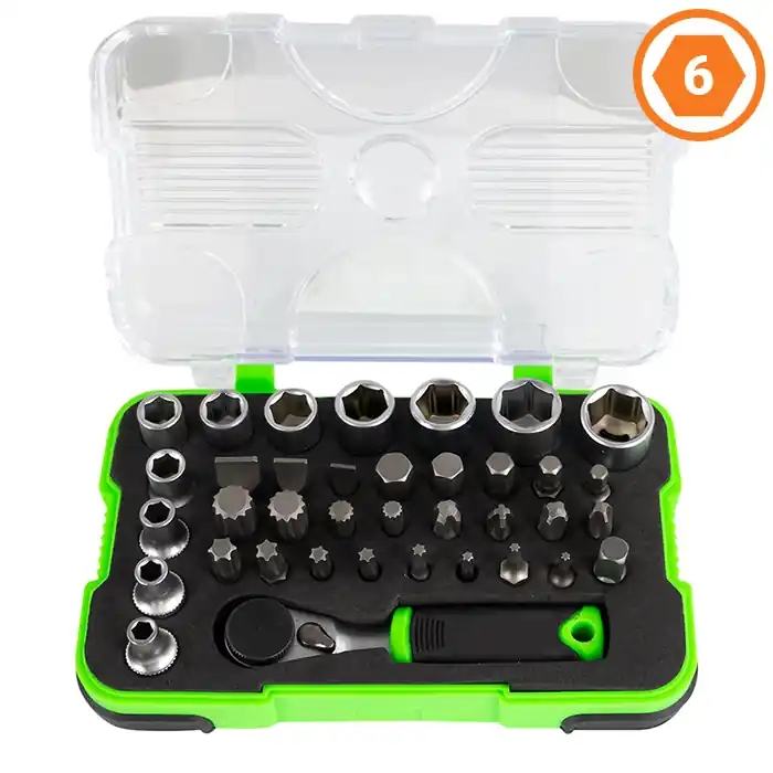 Set da 38 pezzi con bussole e inserti 1/4" con mini cricchetto Soddisfatti O Rimborsati