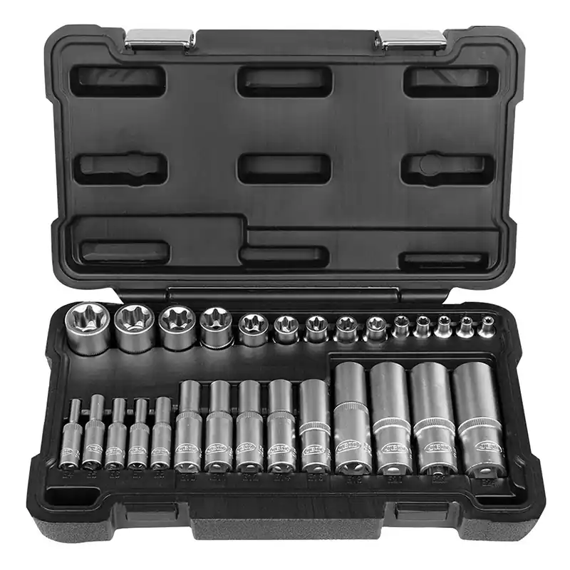 Set di bussole lunge da E4 a E24 da 1/4" a 1/2" E-Torx CrV 28 pezzi JBM Offerta Lampo