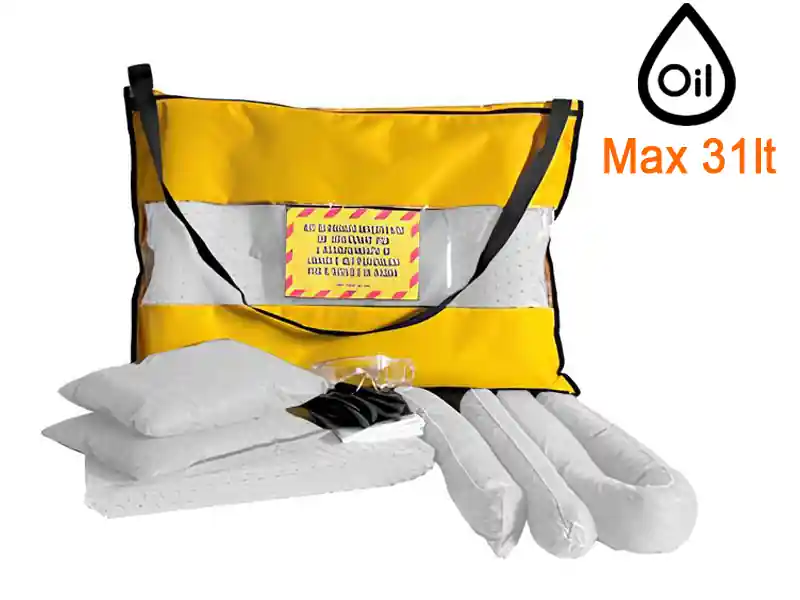 Assorbenti antisversamento per oli e derivati petrolio Carvel da 31lt in kit borsa a tracolla Promozione