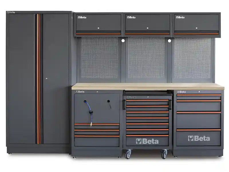 Scelto Dai Clienti Arredo Beta C45PRO 2.0 HW per officina 2955x645x2000mm con piano in legno e 2 avvolgitori