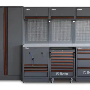 Arredo Beta C45PRO 2.0 HX per officina 2955x645x2000mm con piano in acciaio e 2 avvolgitori Prezzo Di Fabbrica