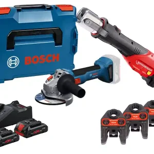 Kit Pressatrice Romax 4000 + Smerigliatrice Bosch GWS 18V-8 + Set Batterie 4Ah Compra Adesso