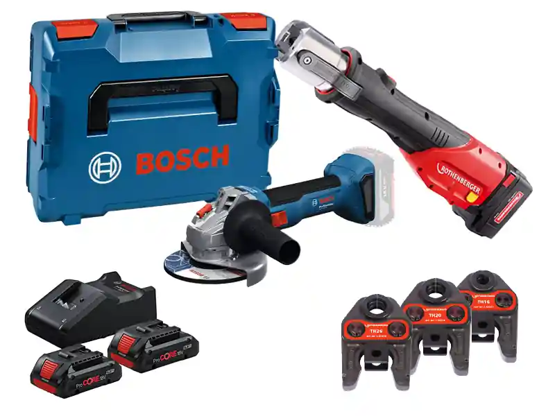 Kit Pressatrice Romax 4000 + Smerigliatrice Bosch GWS 18V-8 + Set Batterie 4Ah Compra Adesso