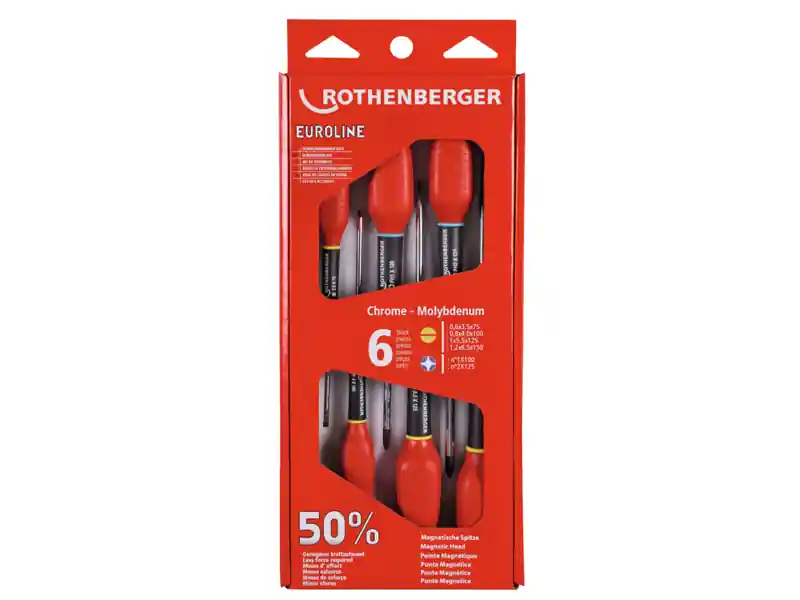 Offerta Rothenberger assortimento 6 giraviti Euroline per viti a lama piatta e Phillips