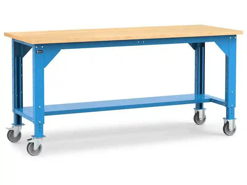 Prezzo Ridotto Banco da lavoro Fami Work 200cm blu con ruote e piano in legno