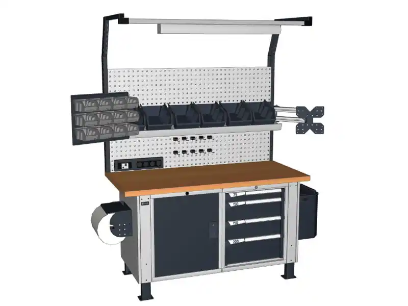 Banco da lavoro Fami Work Master BR 150cm con armadio, cassettiera, parete attrezzata e contenitori Prezzo Basso
