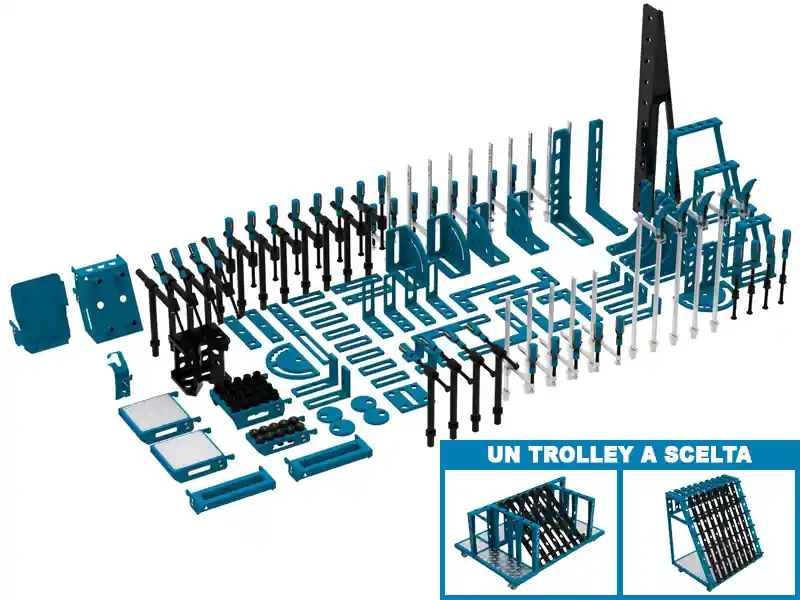 Accessori di serraggio 134 pezzi per tavoli saldatura SteelExpert GPPH, fori 28mm con trolley Promozione