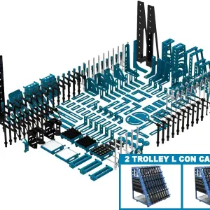 Accessori di serraggio 252 pezzi per tavoli saldatura SteelExpert GPPH, fori 28mm con 2 trolley L Popolare