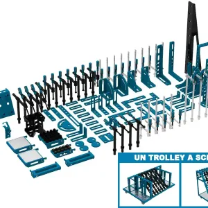 Accessori di serraggio 134 pezzi per tavoli saldatura SteelPlus GPPH, fori 16mm con trolley Prezzo Scontato