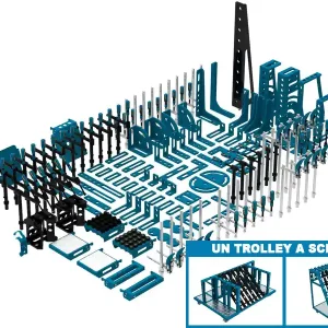 Accessori di serraggio 190 pezzi per tavoli saldatura SteelEco GPPH, fori 16mm con trolley Di Tendenza