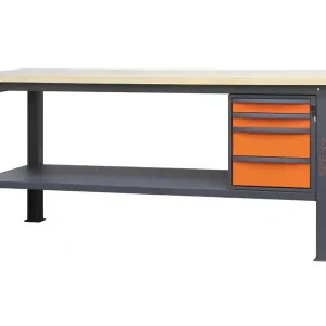 Banco da lavoro Beta C58BC-W 4C/O 210cm bicolore con piano in legno e 4 cassetti Direttamente Dal Produttore