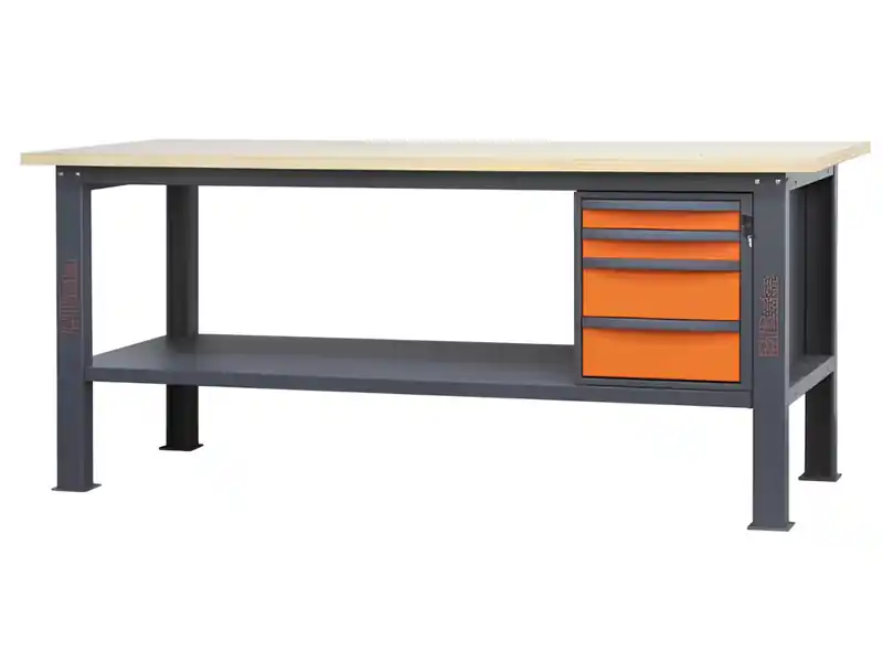 Banco da lavoro Beta C58BC-W 4C/O 210cm bicolore con piano in legno e 4 cassetti Direttamente Dal Produttore