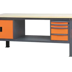 Banco da lavoro Beta C58BC-W 4CA/O 210cm bicolore con piano in legno, 4 cassetti e armadio Ordina Subito