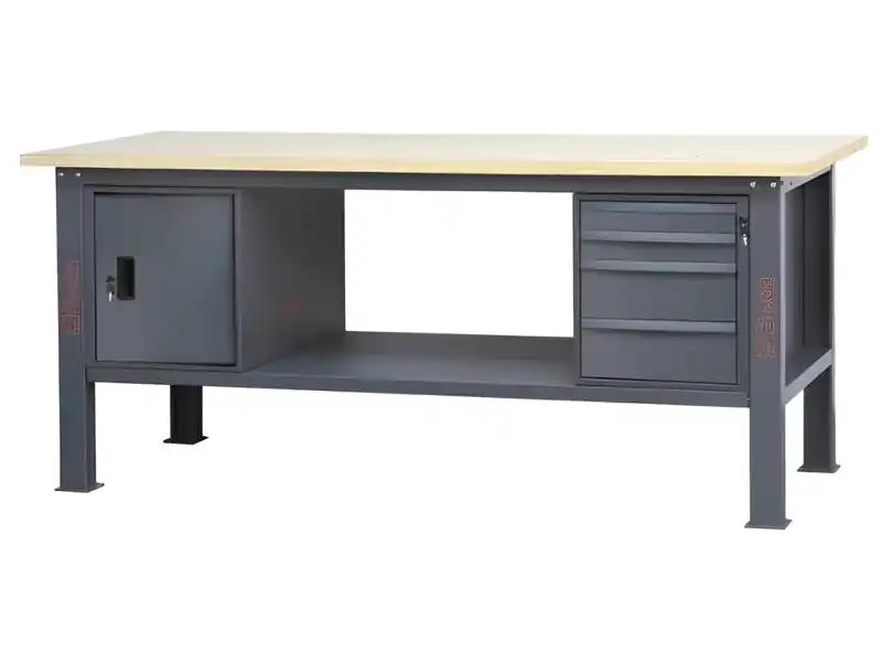 Economico Banco da lavoro Beta C58BC-W 4CA/A 210cm antracite con piano in legno, 4 cassetti e armadio